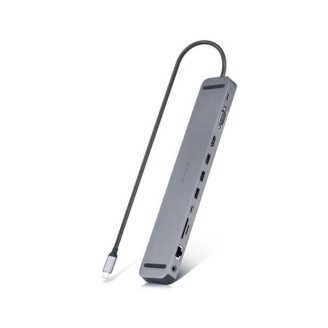 Концентратор REAL-EL CQ-1000 USB3.0х3/USB-C/HDMI/VGA/RJ45/SD/TF/3.5 mm audio, 0.4m, Space Grey