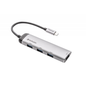 Концентратор USB-C Verbatim USB-C/4хUSB3.0 (49147) Silver/Black