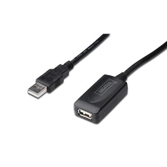 Кабель Digitus USB 2.0 (AM/AF) 25.0m, активный, Black (DA-73103)