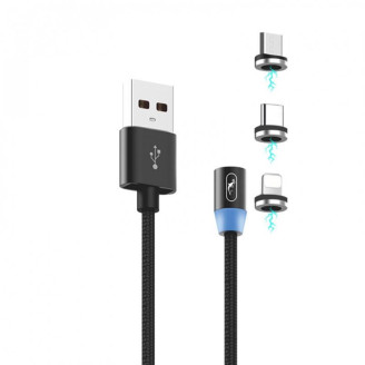 Кабель SkyDolphin S59KIT Magnetic USB - Lightning + microUSB + Type-C 1м, Black (SDUSB-000547)