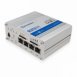 Беспроводной маршрутизатор Teltonika RUTX11 (RUTX11000000) (industrial, AC1200, BLE, 1xGE WAN, 3xGE LAN,  2xSIM, 4G/LTE.Cat6, USB, MODBUS, 4 pin DC, IP30, ALU Case, RMS, CLI, IoT, монтаж DIN rail, 2xSMA для LTE, 2xRP-SMA для WiFi, 1xRP-SMA для BLE)