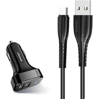 Автомобильное зарядное устройство Usams U35 (2xUSB, 2.1A) Black (6958444985978) + кабель microUSB