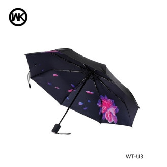 Зонт WK WT-U3 черный с фиолетовым цветком(6970349282914)