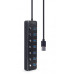 Концентратор USB 3.0 Gembird 7хUSB3.0, с выключателями, пластик/металл, Black (UHB-U3P7P-01)