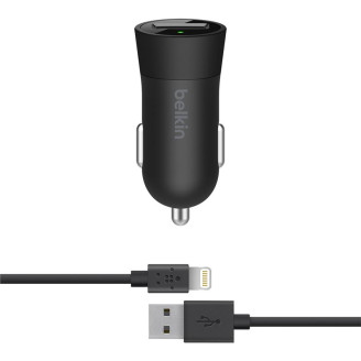 Автомобильное зарядное устройство Belkin (1USB, 2.4A) Black (F8J177DS04-BLK) + кабель Lightning