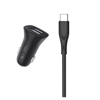 Автомобильное зарядное устройство SkyDolphin SZ09T (2USB, 3.4A) Black (AZP-000110) + кабель Type-C