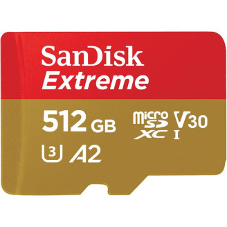 Карта памяти MicroSDXC 512GB C10 UHS-I SanDisk Extreme V30 U3 R190/W130MB/s + SD (SDSQXAV-512G-GN6MA)