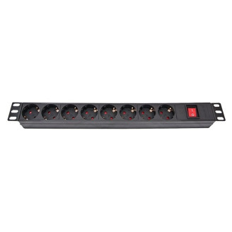 Блок розеток Atcom 1U 19 (PDU-8W-C2С-WS) 8 розеток, с выключателем, алл. корпус, немецкий тип, 2,0 м, черный