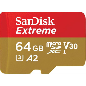 Карта памяти MicroSDXC 64GB C10 UHS-I SanDisk Extreme V30 U3 R170/W80MB/s + SD (SDSQXAH-064G-GN6MA)