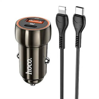 Автомобильное зарядное устройство Hoco Z46A (1USB 3A 18W QC3.0  + PD 1Type-C 20W) Grey (S25722) + кабель Lightning