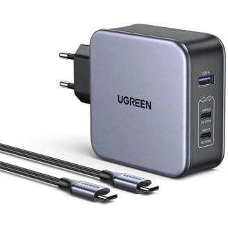 Зарядное устройство Ugreen CD289 GaN 140W Gray + кабель Type-C 1.5 м (90549)