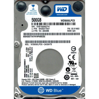 Накопитель HDD 2.5 SATA  500GB WD Blue 5400rpm 16MB (WD5000LPCX) Refurbished
