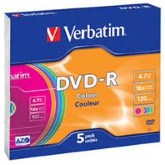 DVD+R Verbatim (43557) 4.7GB 16x Color Slim, 5шт
