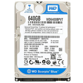 Накопитель HDD 2.5 SATA  640GB WD Blue 5400rpm 8MB (WD6400BPVT) гар. 12 мес. Refurbished