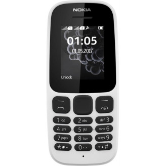 Мобильный телефон Nokia 105 New 2017 Dual Sim White; 1.8 (160x128) TN / клавиатурный моноблок / ОЗУ 4 МБ / 4 МБ встроенной / без камеры / 2G (GSM) / ОС Nokia Series 30+ / 112х49.5х14.4 мм, 73 г / 800 мАч / белый