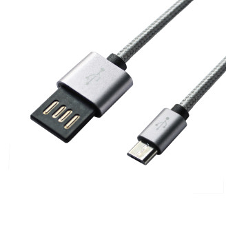 Кабель Grand-X USB-microUSB 1м, Grey/Black (FM02)