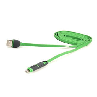 Кабель PowerPlant Quick Charge Flat USB2.0-MicroUSB-Lightning, 2м Green (CA910502)