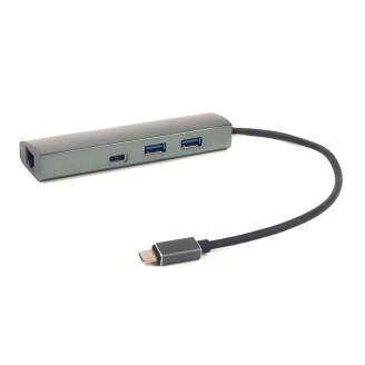 Концентратор USB3.0 PowerPlant CA910557 Grey 2хUSB3.0, 1хUSB-C+Gigabit LAN