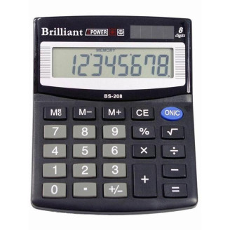 Калькулятор Brilliant BS-208; настольный, 8-разрядный, литиевая + солнечная батарея (двойное), 124 x 100 x 33 мм