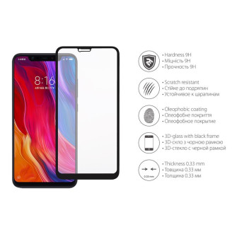 Защитное стекло 2E для Xiaomi Mi 8 Black, 0.33mm, 3D (2E-TGMI-8-3D-BB)