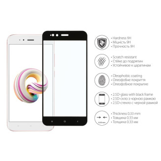 Защитное стекло 2E для Xiaomi Mi A1 Black, 0.33mm, 2.5D (2E-TGMI-MA1)