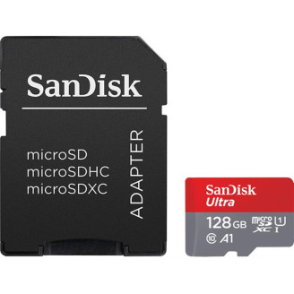 Карта памяти MicroSDXC 128GB UHS-I Class 10 SanDisk Ultra A1 R100MB/s + SD-adapter (SDSQUAR-128G-GN6MA)