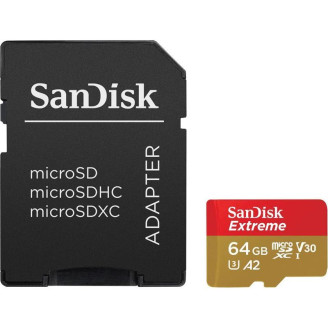 Карта памяти MicroSDXC  64GB UHS-I/U3 Class 10 SanDisk Extreme A2 R160/W60MB/s + SD-adapter (SDSQXA2-064G-GN6AA)
