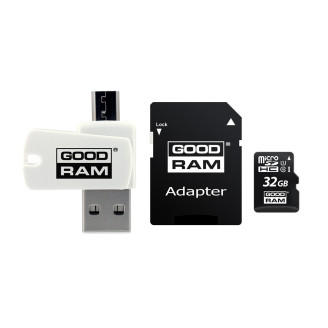 Карта памяти MicroSDHC  32GB UHS-I Class 10 Goodram + SD-adapter + OTG Card reader (M1A4-0320R12)