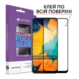 Защитное стекло MakeFuture для Samsung Galaxy A30 SM-A305/A30s SM-A307/A50 SM-A505/A50s SM-A507/M30 SM-M305 Black Full Glue, 0.25mm (MGF-SA30/A50)