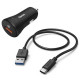 Автомобильное зарядное устройство Hama (1USBx3A) QC3.0 Black (00178394) + кабель USB Type-C