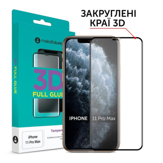 Защитное стекло MakeFuture для Apple iPhone 11 Pro Max Black, 0.33mm, 3D (MG3D-AI11PM)