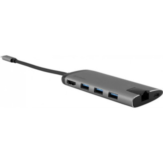 Концентратор USB-C Verbatim USB-C/3хUSB3.0/HDMI/SD/mSD/RJ45 (49142), Silver/Black