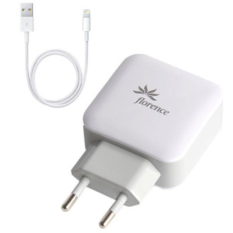 Сетевое зарядное устройство Florence (2xUSB 3.1A) White (FW-2U030W-L) + кабель Lightning