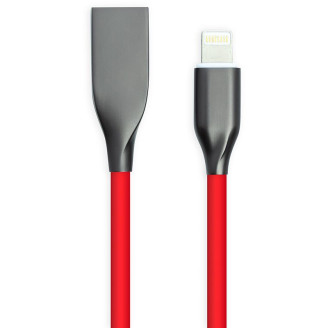 Кабель PowerPlant USB-Lightning, 1м, силикон, Red (CA911400)