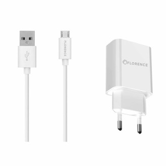 Сетевое зарядное устройство Florence (1USBx2A) White (FL-1020-WM) + кабель MicroUSB