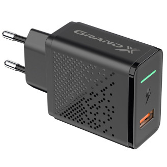 Сетевое зарядное устройство Grand-X Fast Charge 5-в-1 QC 3.0, AFC, SCP, FCP, VOOC (1хUSB, 22.5W) Black (CH-850)