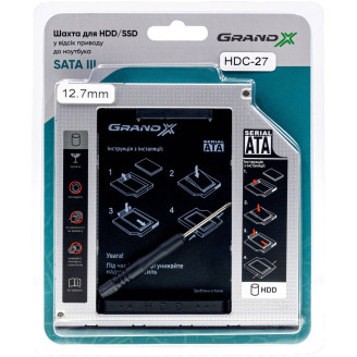Адаптер Grand-X для подключения HDD 2.5 в отсек привода ноутбука SATA3 12.7мм (HDC-27)