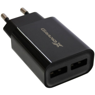 Сетевое зарядное устройство Grand-X (2xUSB 2.4А) Black (CH-45)