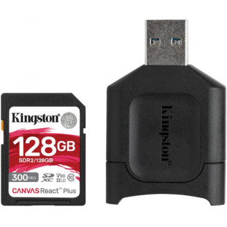 Карта памяти SDXC  128GB UHS-II/U3 Class 10 Kingston Canvas React Plus SDR2 R300/W260MB/s + USB-кардридер (MLPR2/128GB)