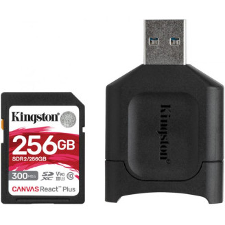 Карта памяти SDXC  256GB UHS-II/U3 Class 10 Kingston Canvas React Plus SDR2 R300/W260MB/s + USB-кардридер (MLPR2/256GB)