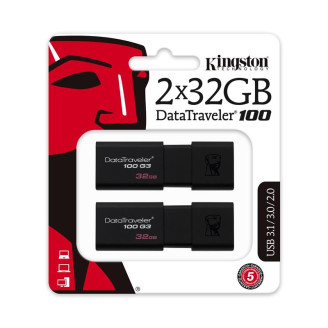 Флеш-накопитель USB3.1 2x32GB Kingston DataTraveler 100 G3 (DT100G3/32GB-2P)