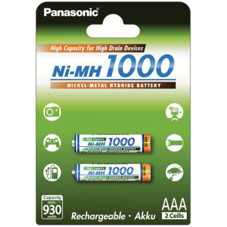 Аккумуляторы Panasonic High Capacity AAA/HR03 NI-MH 1000 mAh BL 2 шт