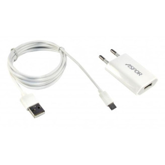 Сетевое зарядное устройство Aspor A821С (1USB 1A) White (925013) + кабель MicroUSB