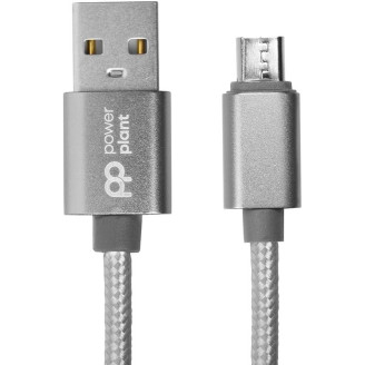 Кабель PowerPlant (CA912339) USB-microUSB, 1м, нейлон, металлический штекер, серый