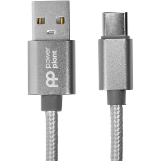 Кабель PowerPlant (CA912346) USB-USB Type-C, 1м, нейлон, металлический штекер, серый