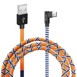 Кабель Grand-X USB - microUSB, 2.1A, 1м, Orange/Blue, угл. micro USB (FM-08OB)