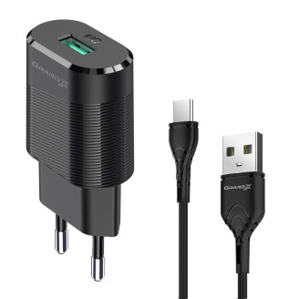 Сетевое зарядное устройство Grand-X (1xUSB 2.1А) Black (CH-17BL) + кабель USB-C