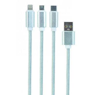 Кабель Cablexpert USB - Lightning + micro USB + USB Type-C (M/M), 1 м, серебристый (CC-USB2-AM31-1M-S)
