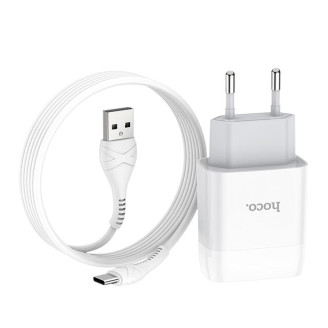 Зарядное устройство Hoco C73A Glorious (2USB, 2.4А) White (6931474713070) + кабель Type-C