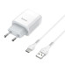 Зарядное устройство Hoco C73A Glorious (2USB, 2.4А) White (6931474713070) + кабель Type-C